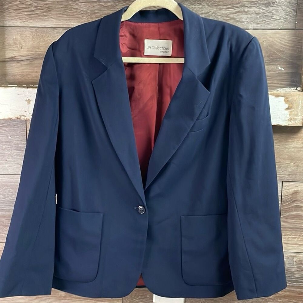 JH Collectibles Women’s Petite Navy Blue Pure Wool Fully Lined Blazer Size 10P